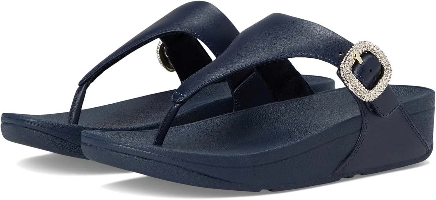 FitFlop Women's Lulu Crystal-Buckle Leather Toe-Post Sandals Wedge