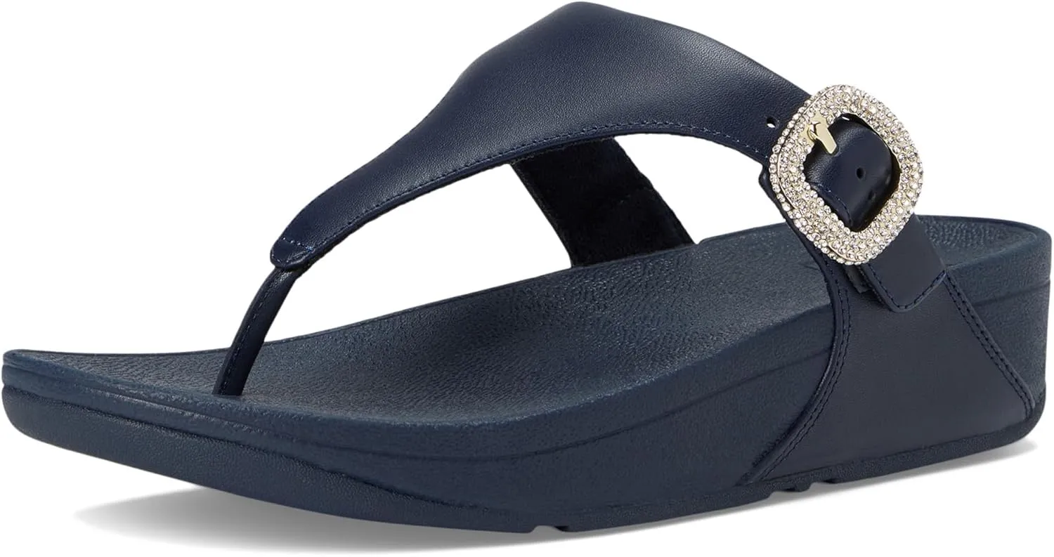 FitFlop Women's Lulu Crystal-Buckle Leather Toe-Post Sandals Wedge