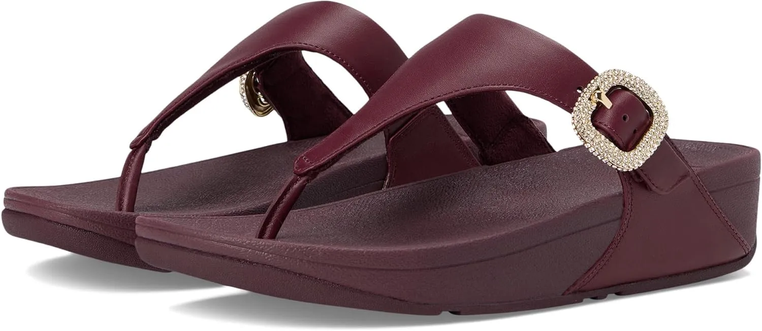 FitFlop Women's Lulu Crystal-Buckle Leather Toe-Post Sandals Wedge