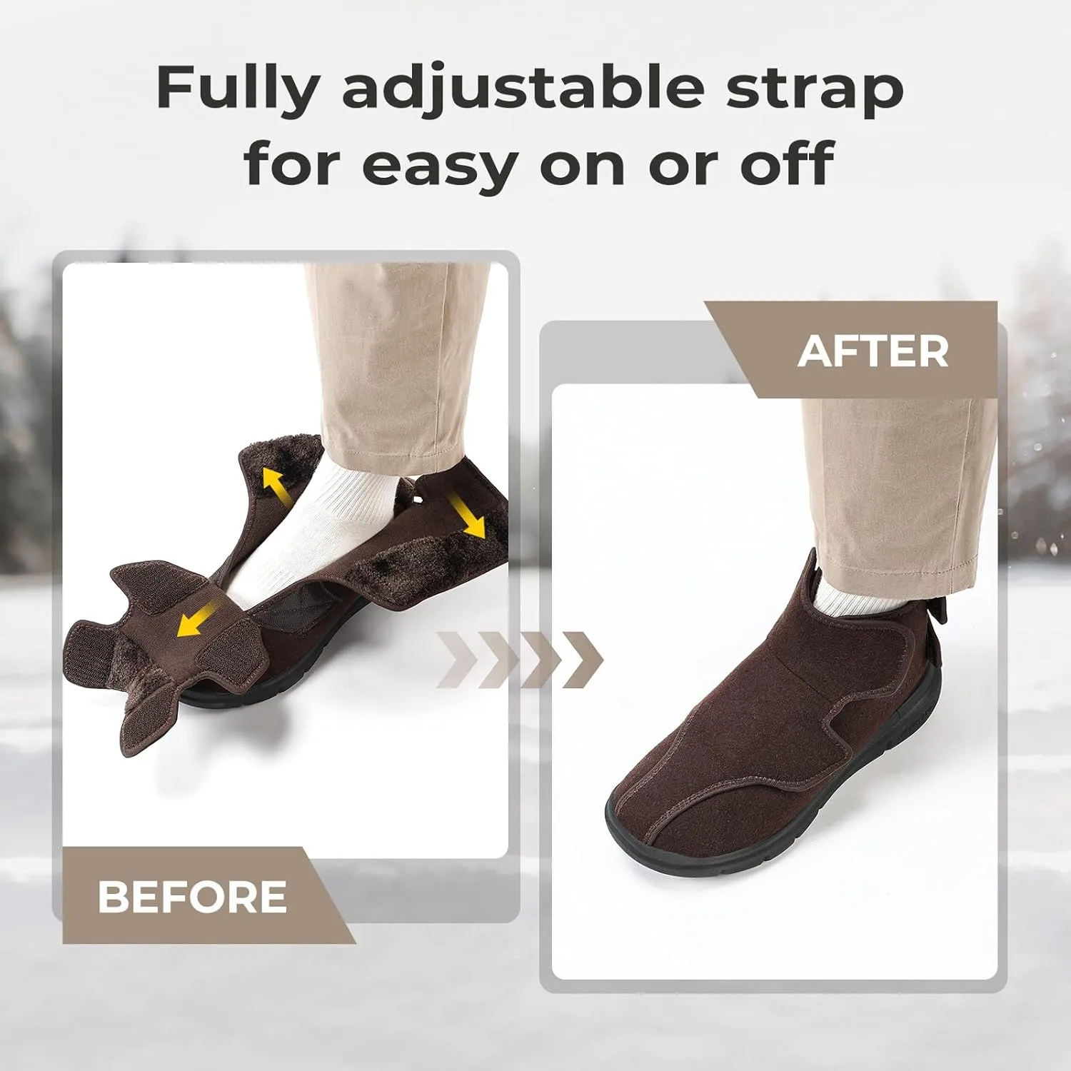 FitVille Diabetic Winter Boots for Men Fully Adjustable Straps Men Snow Boots Wide Neuropathy with Warm Fur Lining