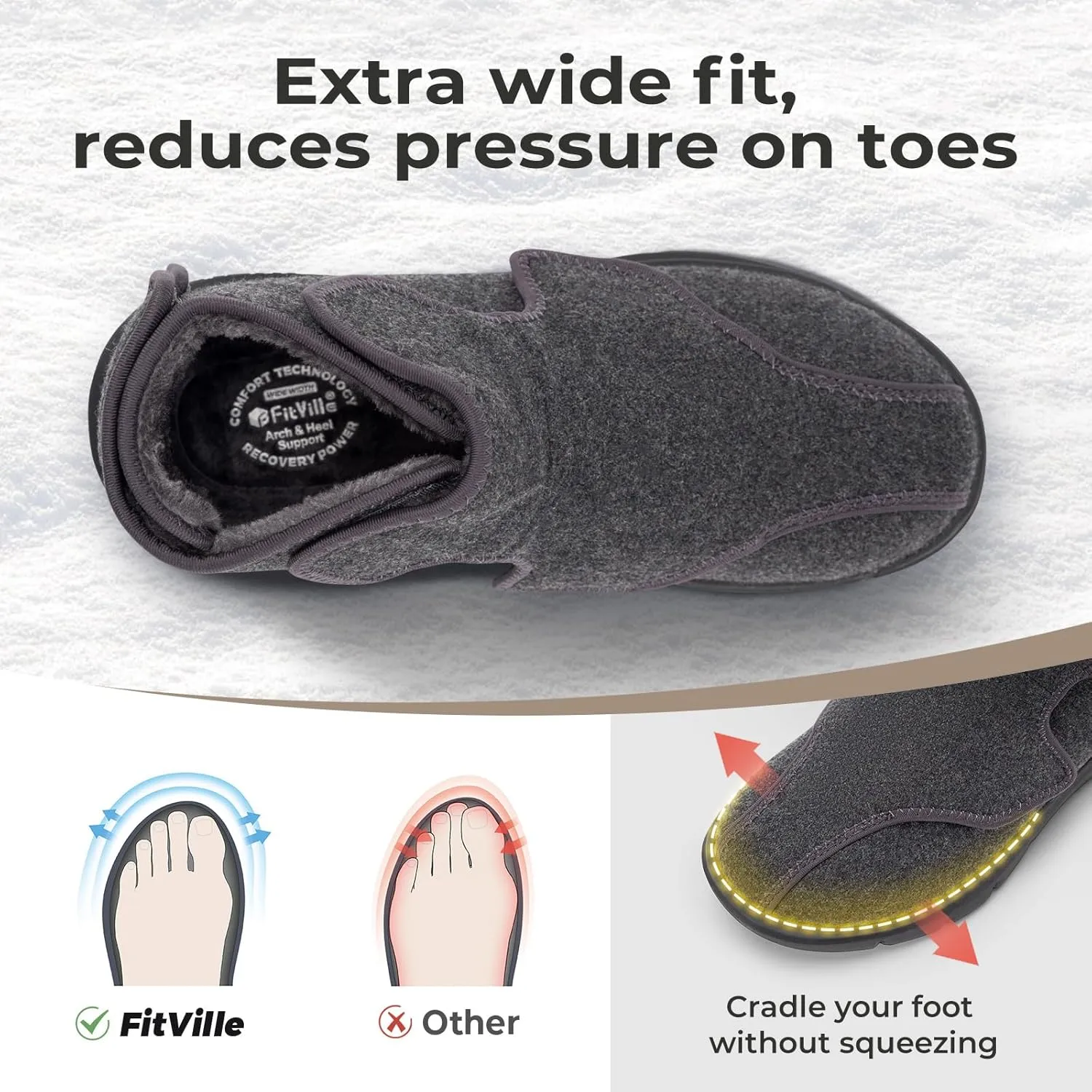 FitVille Diabetic Winter Boots for Men Fully Adjustable Straps Men Snow Boots Wide Neuropathy with Warm Fur Lining