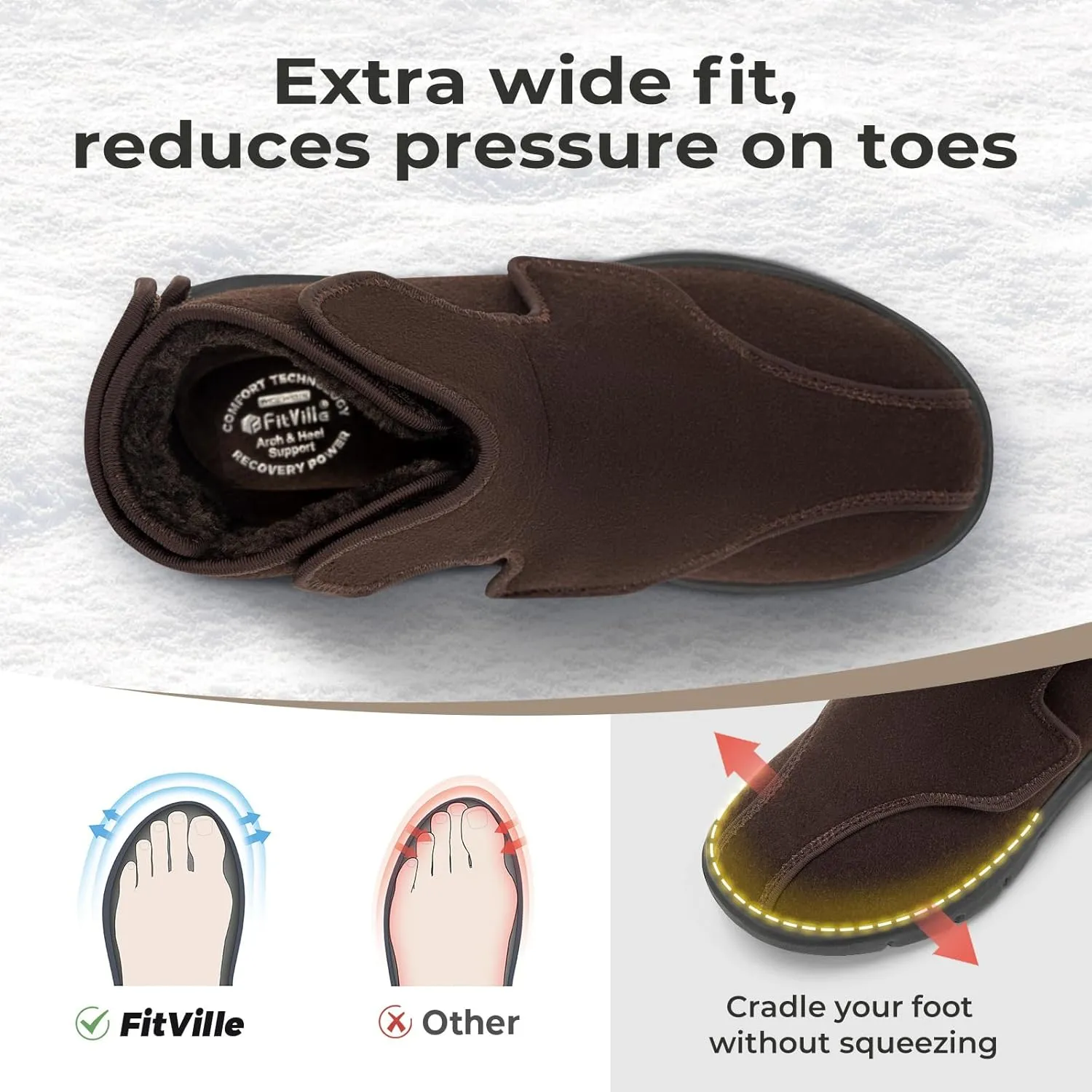 FitVille Diabetic Winter Boots for Men Fully Adjustable Straps Men Snow Boots Wide Neuropathy with Warm Fur Lining