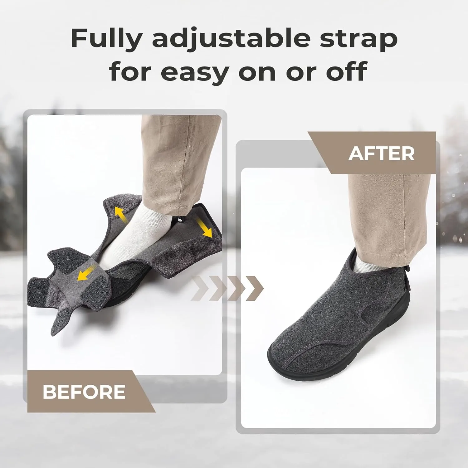 FitVille Diabetic Winter Boots for Men Fully Adjustable Straps Men Snow Boots Wide Neuropathy with Warm Fur Lining