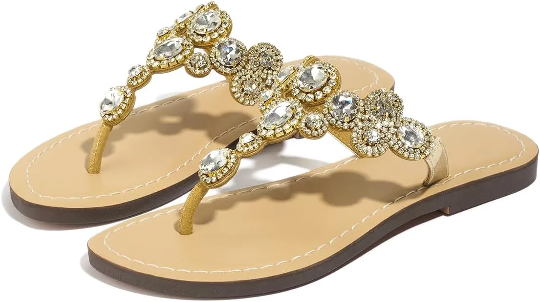 Flat Sandals for Women Sparkly Flip Flops for Women Bling Jeweled Rhinestone Sandals Wedding Beach Shoes