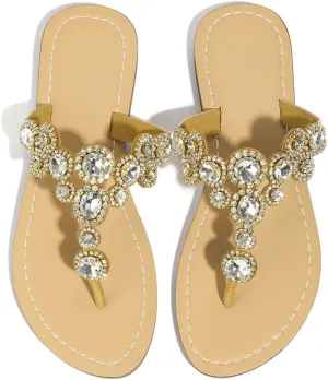 Flat Sandals for Women Sparkly Flip Flops for Women Bling Jeweled Rhinestone Sandals Wedding Beach Shoes