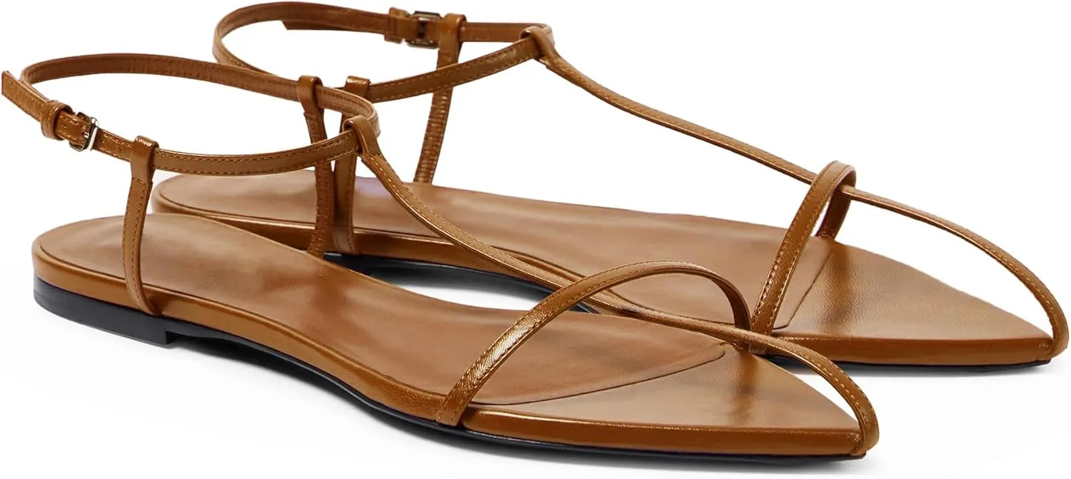 Flat Sandals for Women with Metal Buckle Ankle Strappy Ladies Fashion Slide Sandals Comfortable Summer Open Toe Women Sandals Dressy.