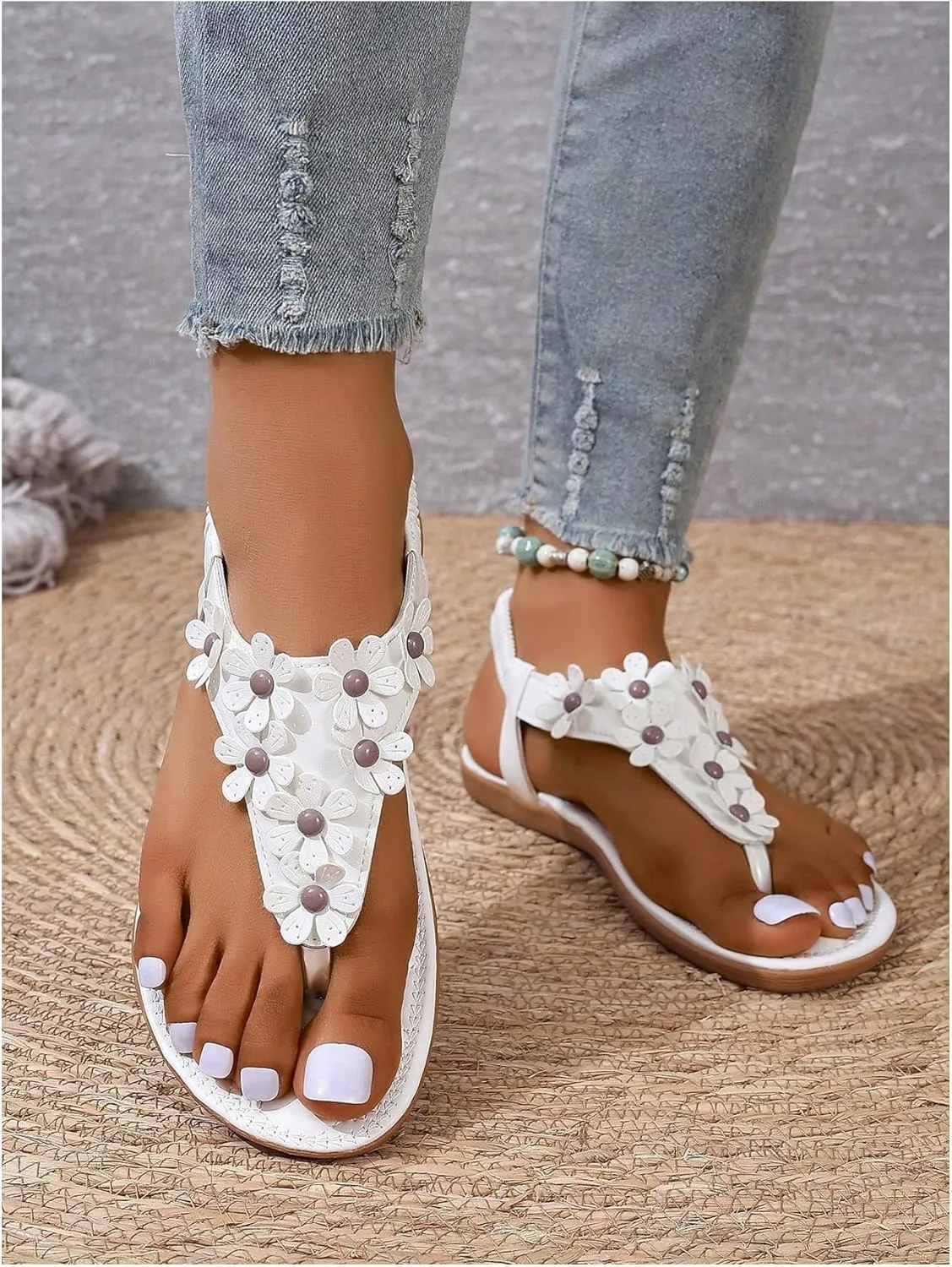 Floerns Women's Elegant Rhinestone Butterfly Transparent Elastic Strap Summer Flat Sandals