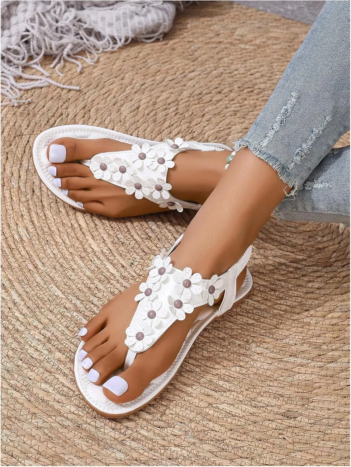 Floerns Women's Elegant Rhinestone Butterfly Transparent Elastic Strap Summer Flat Sandals