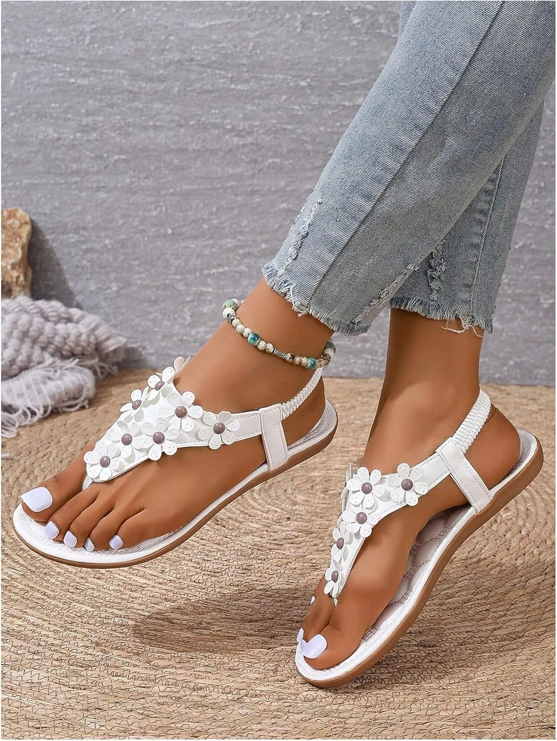 Floerns Women's Elegant Rhinestone Butterfly Transparent Elastic Strap Summer Flat Sandals
