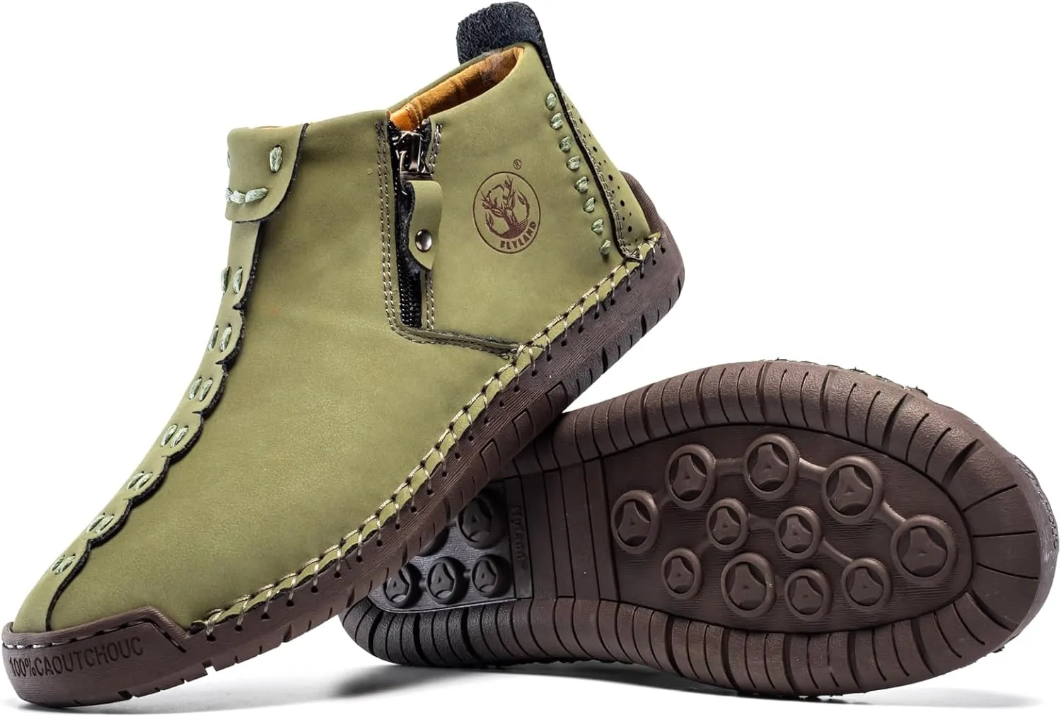 FLYLAND Men's Casual Leather Handmade Fashion Sneakers Ankle Chukka Boots Lightweight Mid-top Dress Shoes Walking Driving Shoe