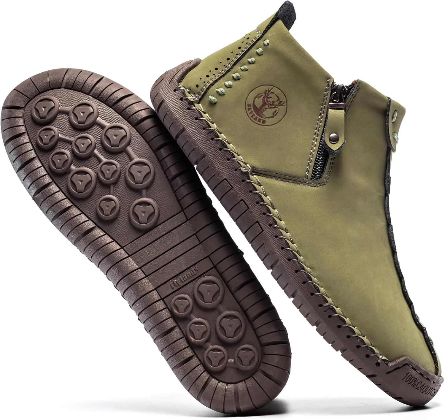 FLYLAND Men's Casual Leather Handmade Fashion Sneakers Ankle Chukka Boots Lightweight Mid-top Dress Shoes Walking Driving Shoe