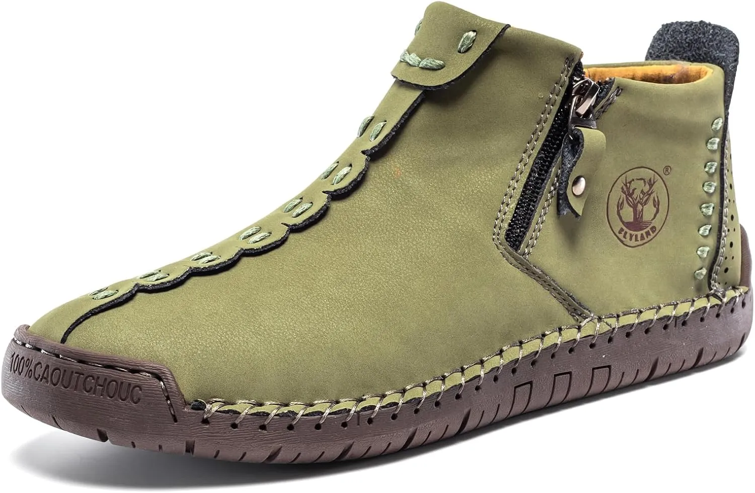FLYLAND Men's Casual Leather Handmade Fashion Sneakers Ankle Chukka Boots Lightweight Mid-top Dress Shoes Walking Driving Shoe