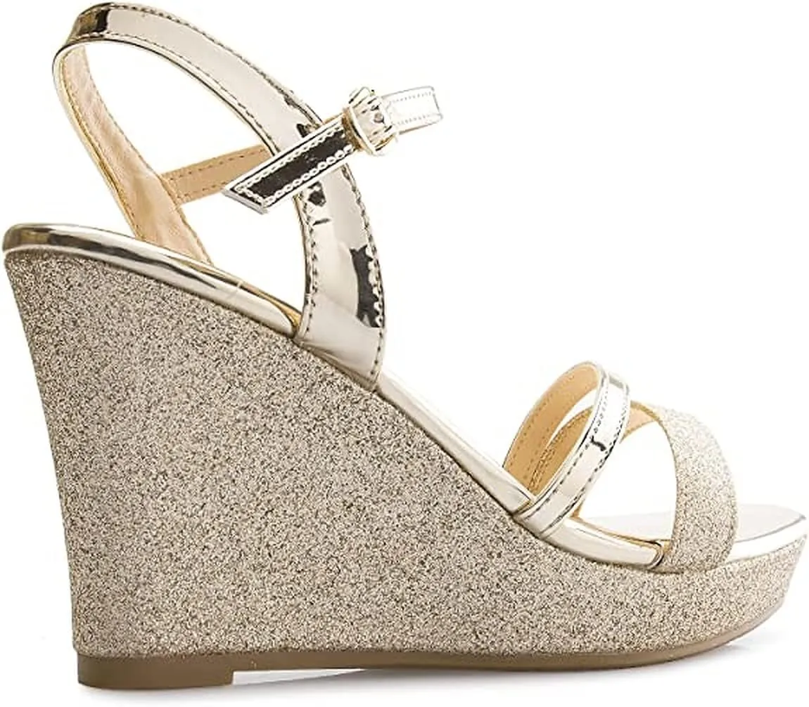 Forever FQ22 Women's Glitter Strappy Wrapped Wedge Heel Platform Sandals