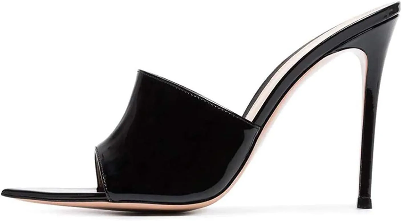 FOWT Chic Leather Pointed Toe Classic Mules Slide Womens Sandals Stylish Thin High 4 IN Heels Elegant Street Dress Office Business Gold Pumps Summer Shoes, US Size 4-16 M