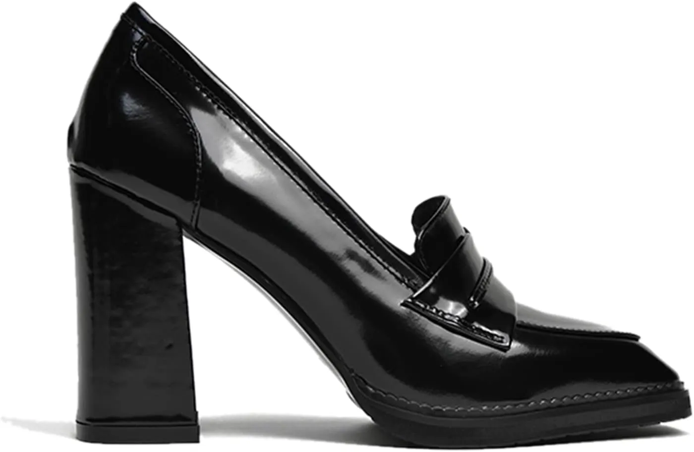 FOWT Dressy High Block Heels Loafers for Women Classical Square Toe Pumps Comfortable Slip On Walking Shoes School Uniform Goth Oxfords US Size 4-16 M