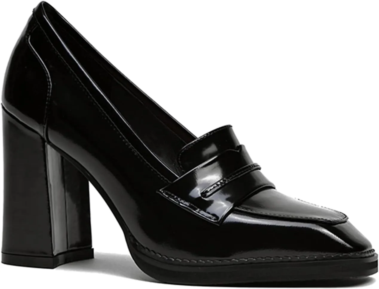 FOWT Dressy High Block Heels Loafers for Women Classical Square Toe Pumps Comfortable Slip On Walking Shoes School Uniform Goth Oxfords US Size 4-16 M