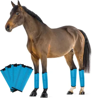 FOXLVDA Horse Fly Boots - Fly Boots for Horses Set of 4, Comfortable Pony Leggings, Mesh Material Design with Metal Support Bars, Equine Boots for Reduces Stomping & Leg Fatigue (Blue, Medium)