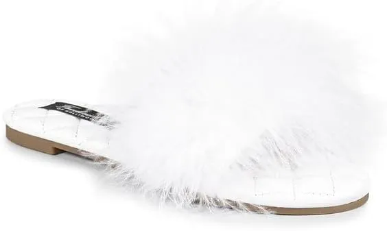 FREDERICK'S OF HOLLYWOOD Feather Flat Sandal with Quilted Foot Bed - Stylish Women's Summer Sandals with Elegant Feather Detailing, FOH-MAXIM