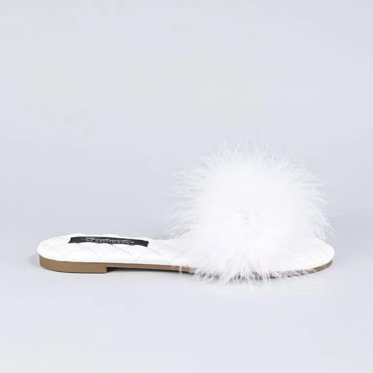 FREDERICK'S OF HOLLYWOOD Feather Flat Sandal with Quilted Foot Bed - Stylish Women's Summer Sandals with Elegant Feather Detailing, FOH-MAXIM