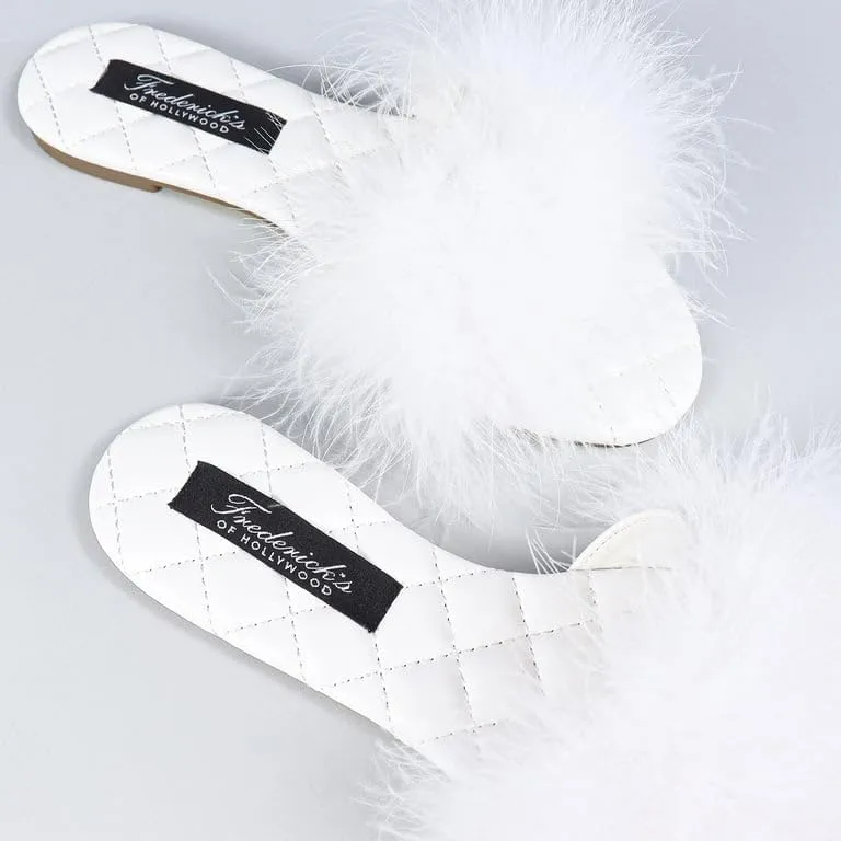 FREDERICK'S OF HOLLYWOOD Feather Flat Sandal with Quilted Foot Bed - Stylish Women's Summer Sandals with Elegant Feather Detailing, FOH-MAXIM