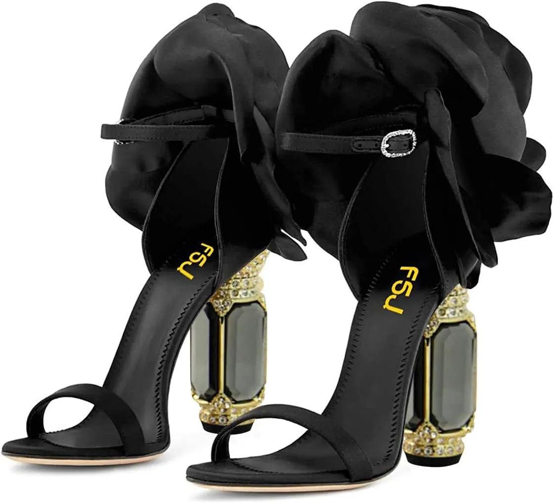 FSJ Women Open Toe Stylish Sandal Ankle Strap Chunky Block High Thick Heels Wedding Party Ballroom Prom Shoes US Size 4-15 US