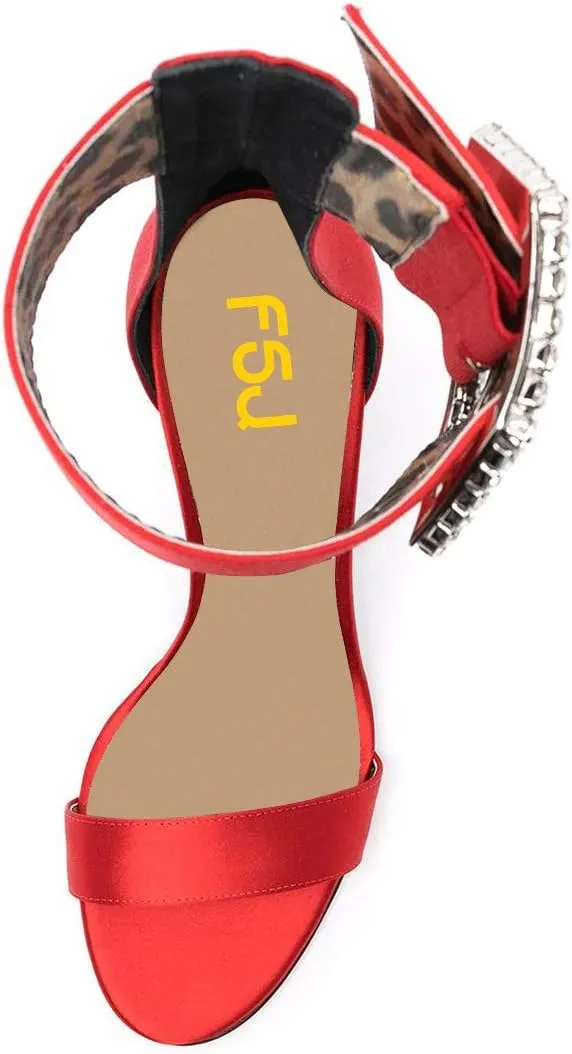 FSJ Women Open Toe Stylish Sandal Ankle Strap Chunky Block High Thick Heels Wedding Party Ballroom Prom Shoes US Size 4-15 US