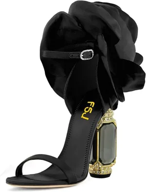 FSJ Women Open Toe Stylish Sandal Ankle Strap Chunky Block High Thick Heels Wedding Party Ballroom Prom Shoes US Size 4-15 US