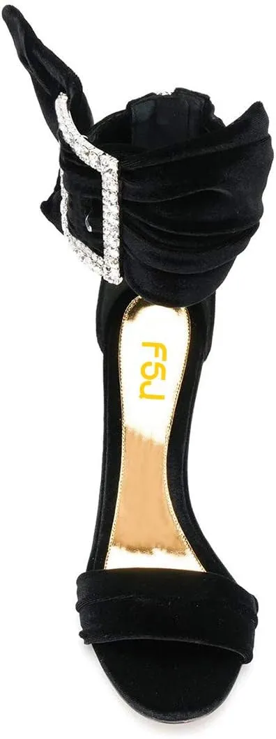 FSJ Women Open Toe Stylish Sandal Ankle Strap Chunky Block High Thick Heels Wedding Party Ballroom Prom Shoes US Size 4-15 US