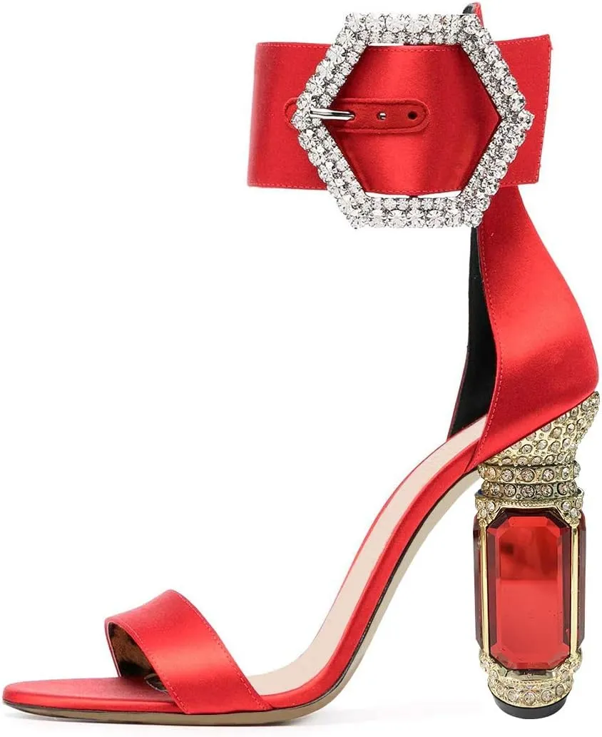 FSJ Women Open Toe Stylish Sandal Ankle Strap Chunky Block High Thick Heels Wedding Party Ballroom Prom Shoes US Size 4-15 US