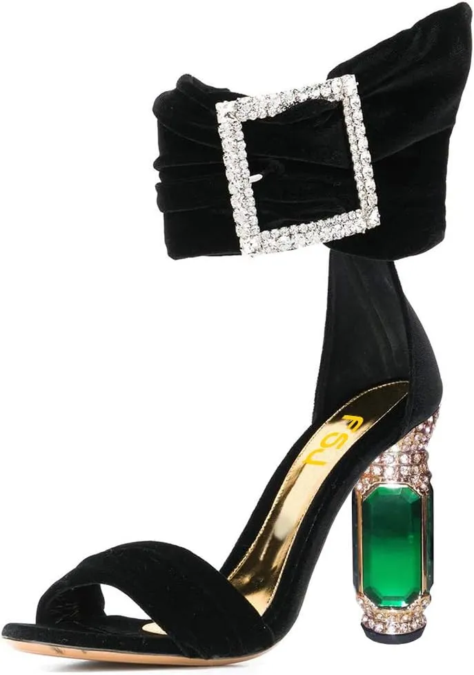 FSJ Women Open Toe Stylish Sandal Ankle Strap Chunky Block High Thick Heels Wedding Party Ballroom Prom Shoes US Size 4-15 US