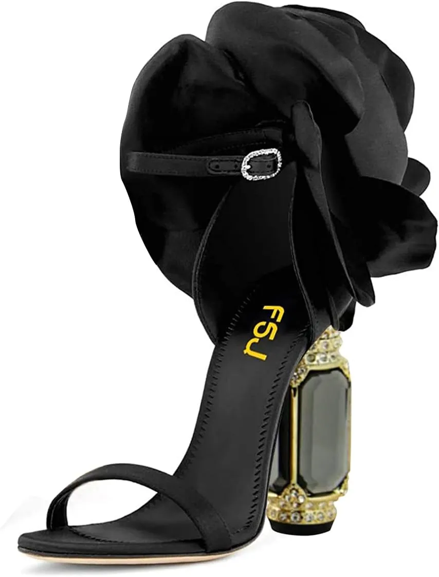 FSJ Women Open Toe Stylish Sandal Ankle Strap Chunky Block High Thick Heels Wedding Party Ballroom Prom Shoes US Size 4-15 US