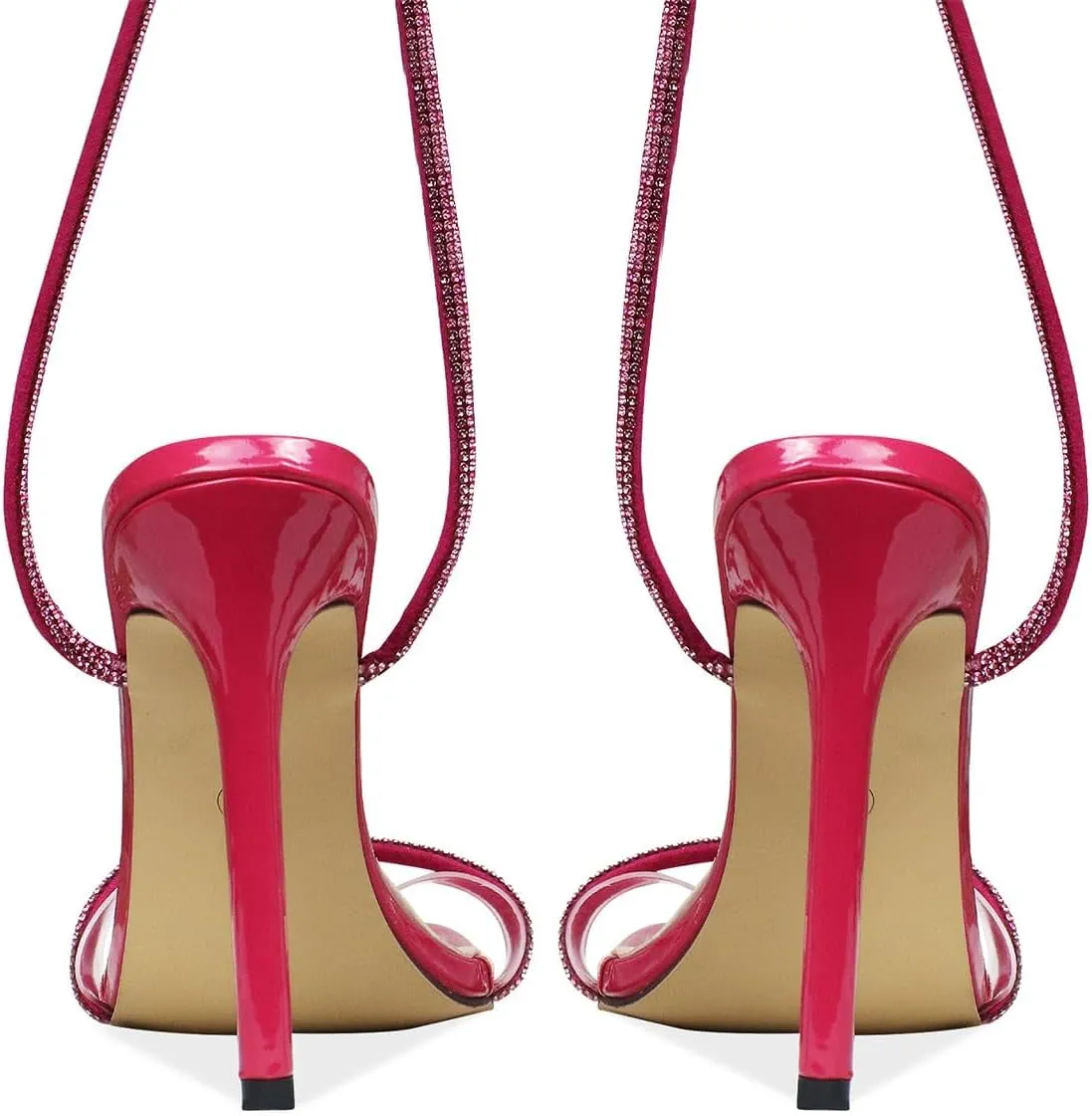 GATUXUS Sexy Women's Stilettos High Heel Gladiator Strappy Sandals Square Toe Lace Up Dressy Pumps Shoes