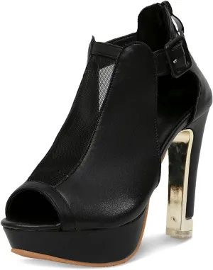 GATUXUS Women's Block Heels Cutout Ankle Booties Peep Toe Back Zipper High Heeled Sandals Dress Shoes