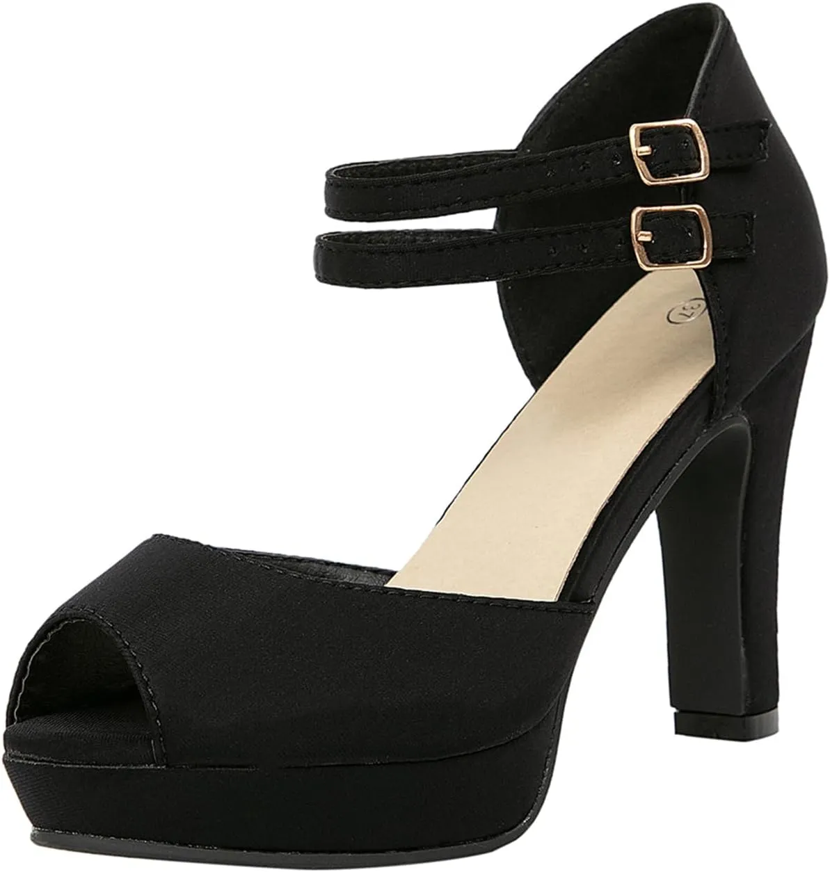 GATUXUS Women's Chunky High Heels Sandals Open Toe Platform Ankle Strappy Sandals Dress Shoes