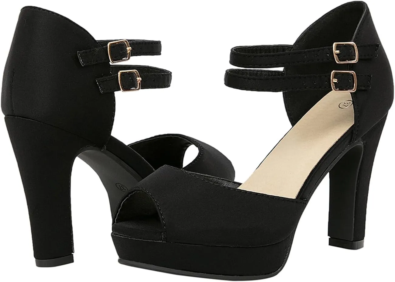 GATUXUS Women's Chunky High Heels Sandals Open Toe Platform Ankle Strappy Sandals Dress Shoes