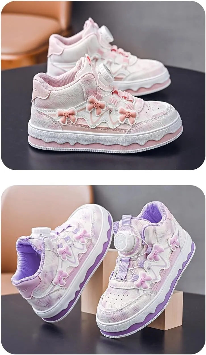 Geerta Cute Bow Shoes の Girls High Top Chunky Sneaker Pretty Pastel Y2K Aesthetic Lolita Platform Thick Sole Japanese Kawaii Retro Gothic Vintage White Doll Shoes for Kids Women