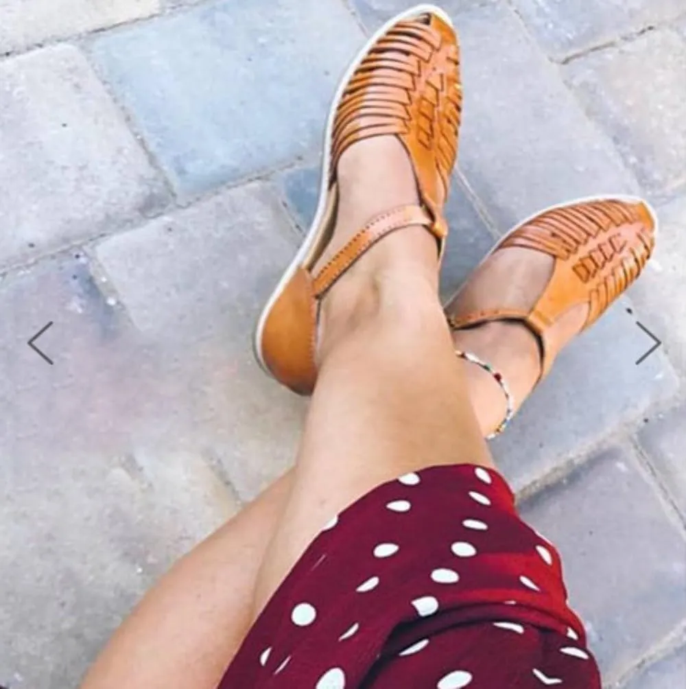 Geerta Huaraches for Women Dressy Water Sandals Mexican Leather Woven Wide Width No Slip Low Heel Pointed Toes Loafers Slip On Shower Shoes Waterproof Casual Comfort Walking Slides Summer Beach Party