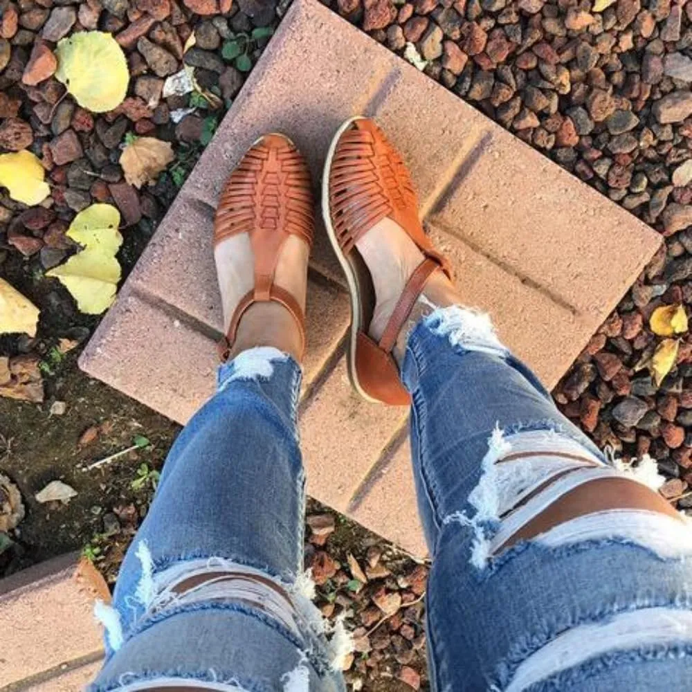 Geerta Huaraches for Women Dressy Water Sandals Mexican Leather Woven Wide Width No Slip Low Heel Pointed Toes Loafers Slip On Shower Shoes Waterproof Casual Comfort Walking Slides Summer Beach Party