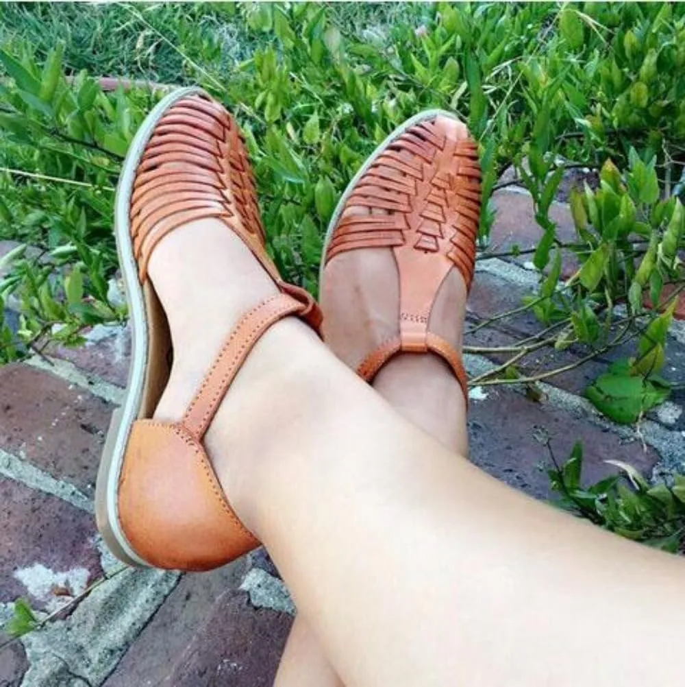 Geerta Huaraches for Women Dressy Water Sandals Mexican Leather Woven Wide Width No Slip Low Heel Pointed Toes Loafers Slip On Shower Shoes Waterproof Casual Comfort Walking Slides Summer Beach Party