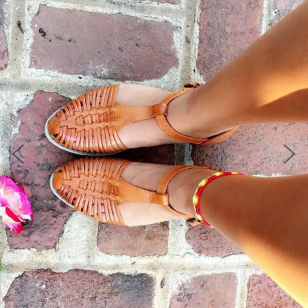 Geerta Huaraches for Women Dressy Water Sandals Mexican Leather Woven Wide Width No Slip Low Heel Pointed Toes Loafers Slip On Shower Shoes Waterproof Casual Comfort Walking Slides Summer Beach Party
