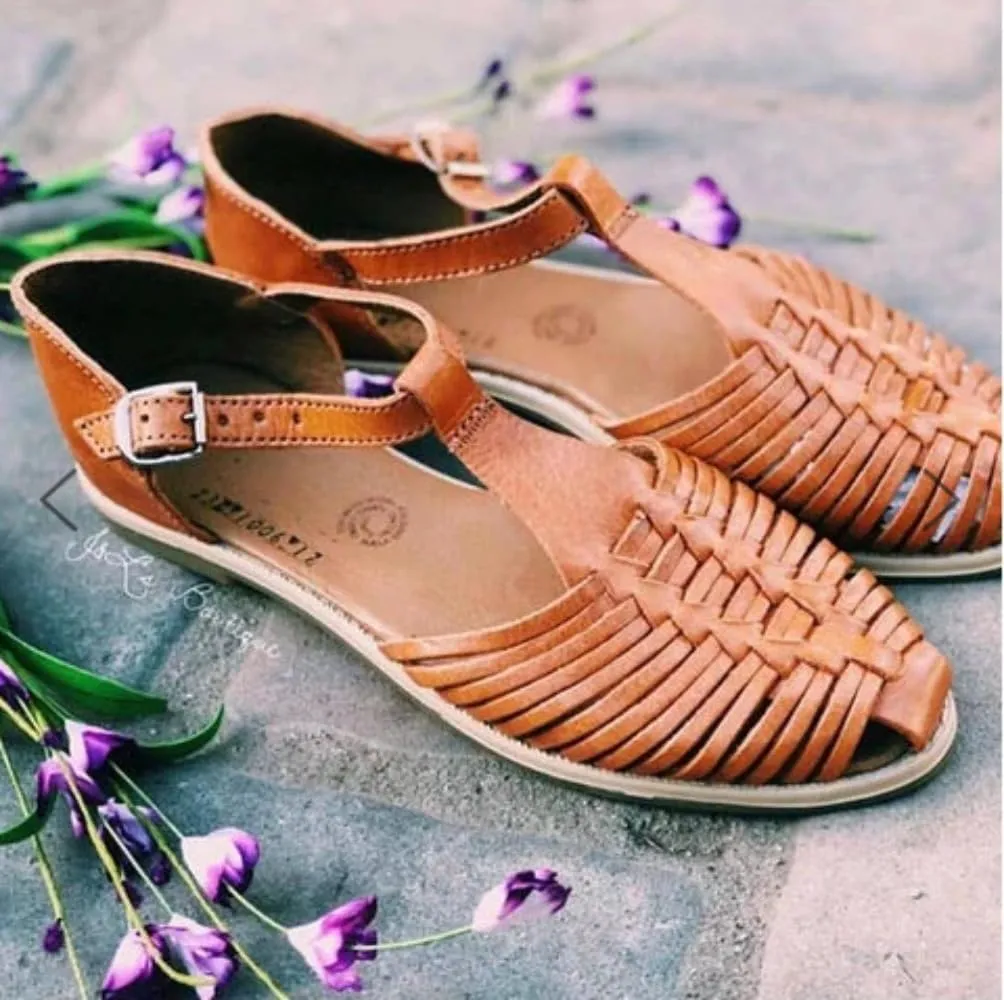 Geerta Huaraches for Women Dressy Water Sandals Mexican Leather Woven Wide Width No Slip Low Heel Pointed Toes Loafers Slip On Shower Shoes Waterproof Casual Comfort Walking Slides Summer Beach Party