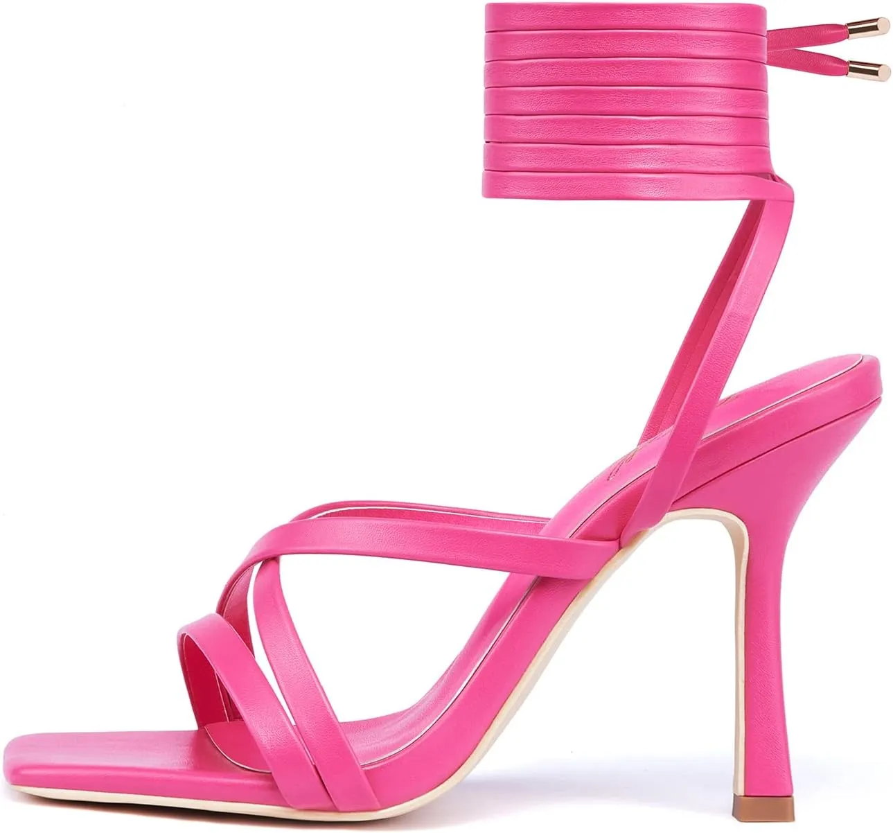 GENSHUO Women's heeled Sandals Strappy Lace up Stiletto High Heel Sandals Square Toe Sandals Tie up Heels Sandals for Party Prom Homecoming Dress Shoes