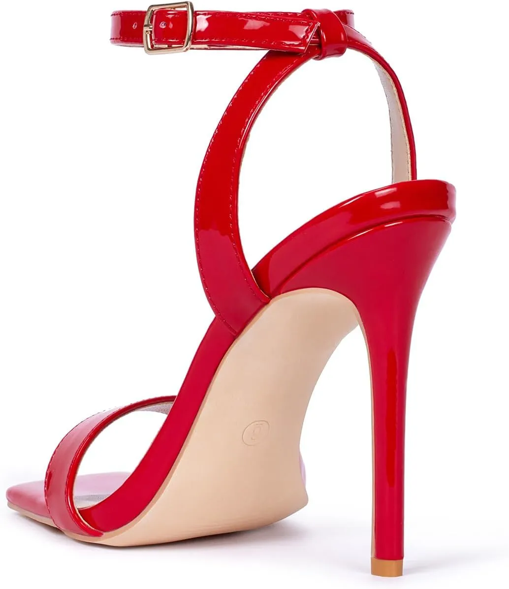 GENSHUO Women's High Heels Ankle Buckle Strap Stilettos Open Square Toe Dressy Sexy Strappy Sandals for Party Prom Homecoming Dressy Shoes