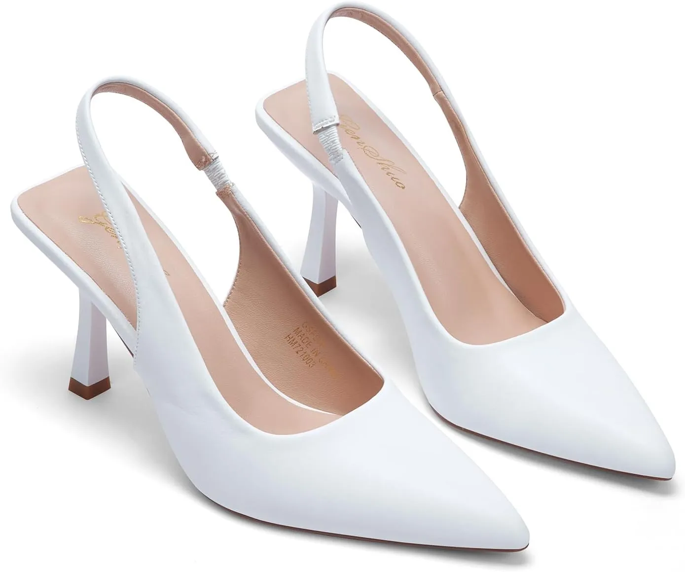 GENSHUO Women's Slingback Kitten Heel Pointed Closed Toe Stiletto Pumps Slip on Elastic Strap Wedding Party Dress Sandals Shoes