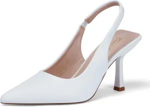 GENSHUO Women's Slingback Kitten Heel Pointed Closed Toe Stiletto Pumps Slip on Elastic Strap Wedding Party Dress Sandals Shoes