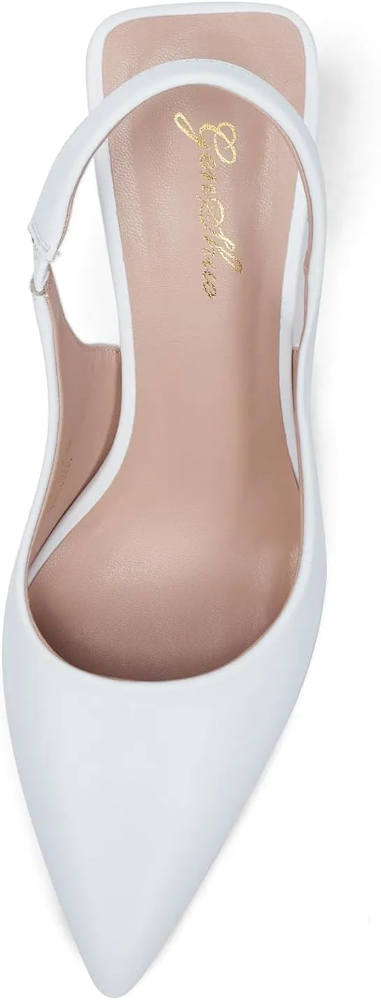 GENSHUO Women's Slingback Kitten Heel Pointed Closed Toe Stiletto Pumps Slip on Elastic Strap Wedding Party Dress Sandals Shoes