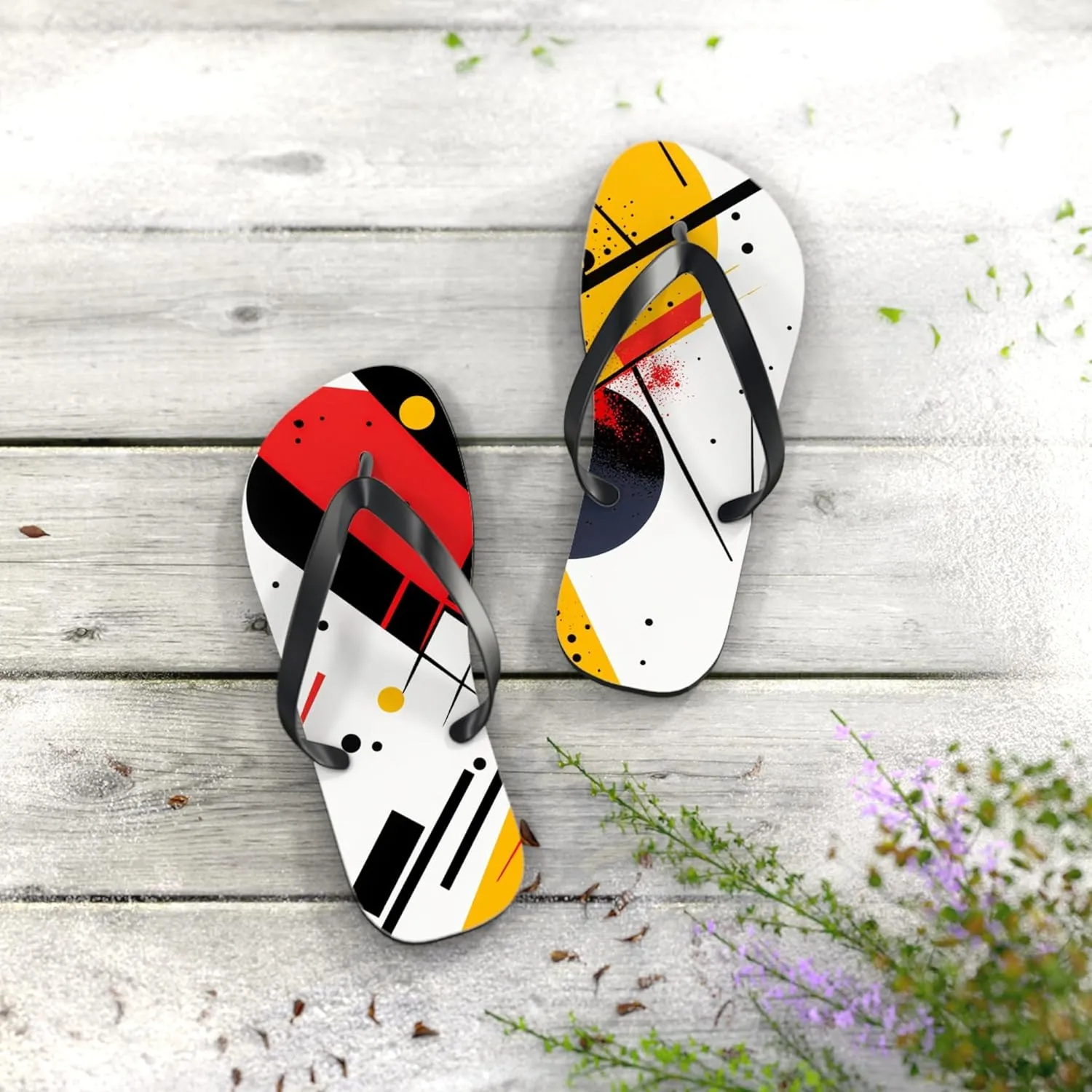 Geometric Print Flip Flops - Stylish Summer Sandals for Beach, Pool & Casual Wear, Fun Vacation Footwear, Unique Gift Idea