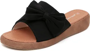 getmorebeauty Women's Cute Bow Wedge Sandals Slip On Open Toe Mules Clogs Slides Sandals Summer Shoes