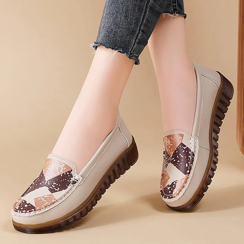 GEXECEUSS Womens Leather Penny Loafers: Comfort Boat Shoes for Working - Lightweight Casual Driving Shoes for Ladies