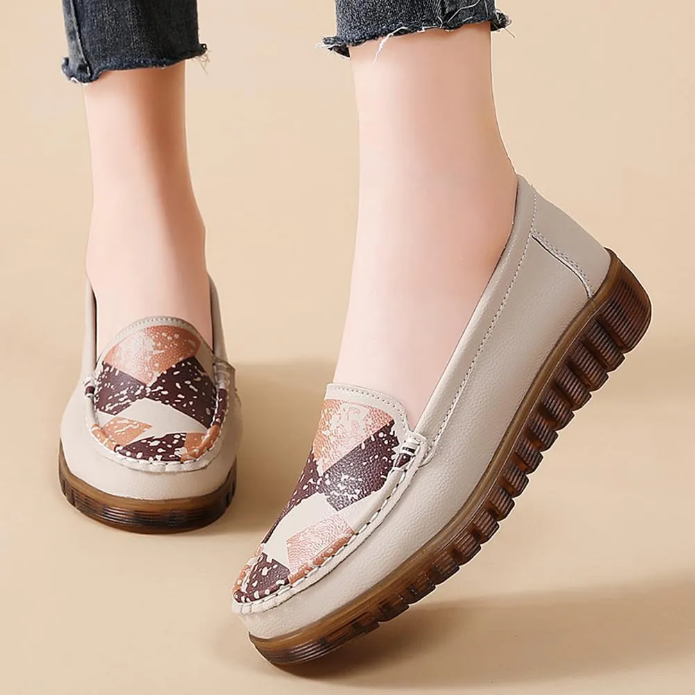 GEXECEUSS Womens Leather Penny Loafers: Comfort Boat Shoes for Working - Lightweight Casual Driving Shoes for Ladies